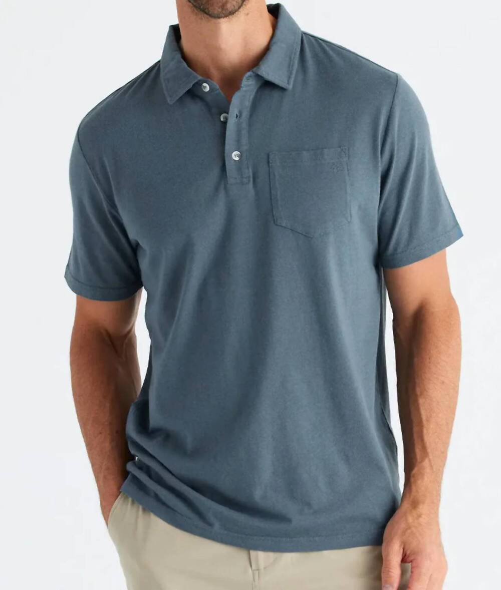 NEW FREE FLY men's bamboo heritage polo in slate blue